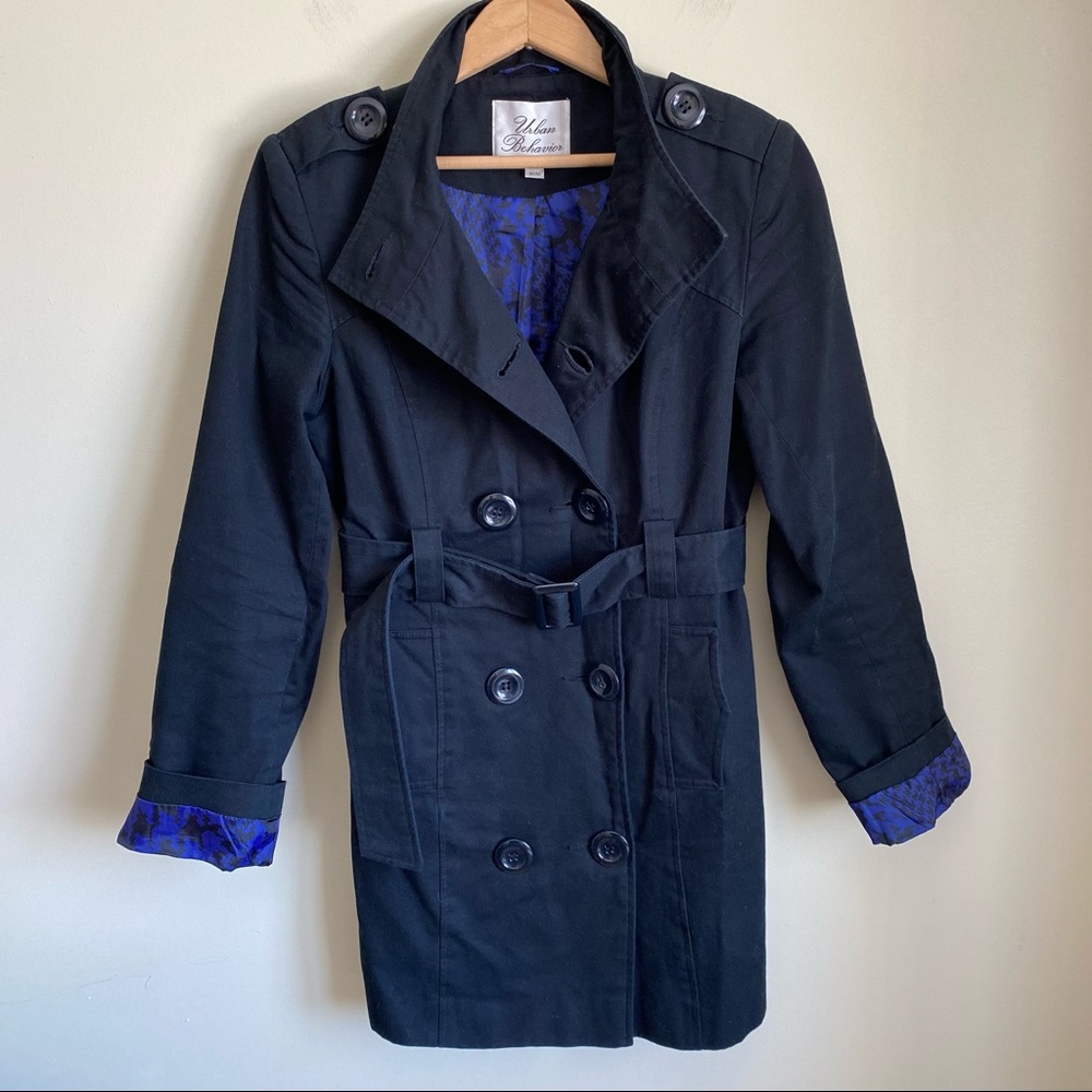 Urban Behavior black classic trench coat jacket size medium womens